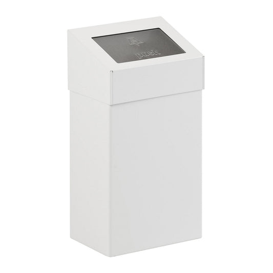 Waste collector with push lid, capacity 18 l, WxHxD 277 x 500 x 170 mm, aluminium, white.