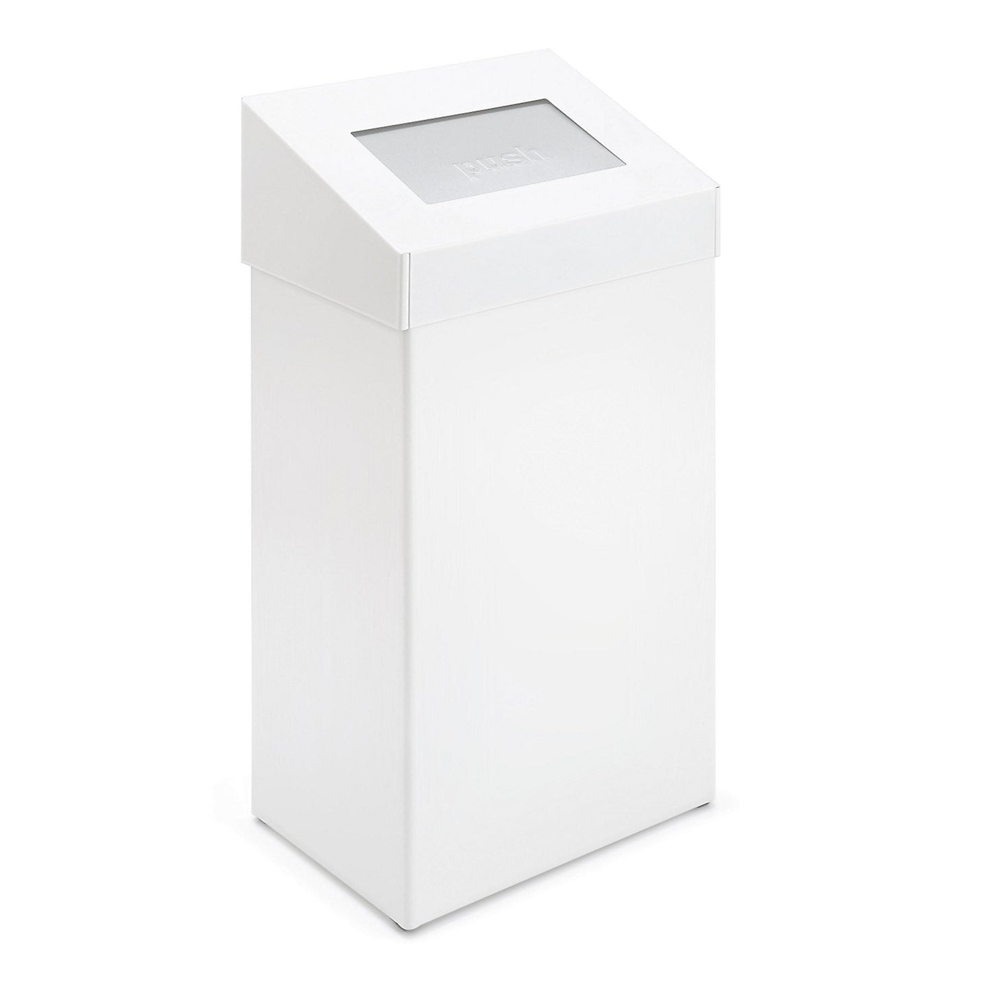 Waste collector with push lid, capacity 50 l, WxHxD 380 x 680 x 250 mm, aluminium, white.