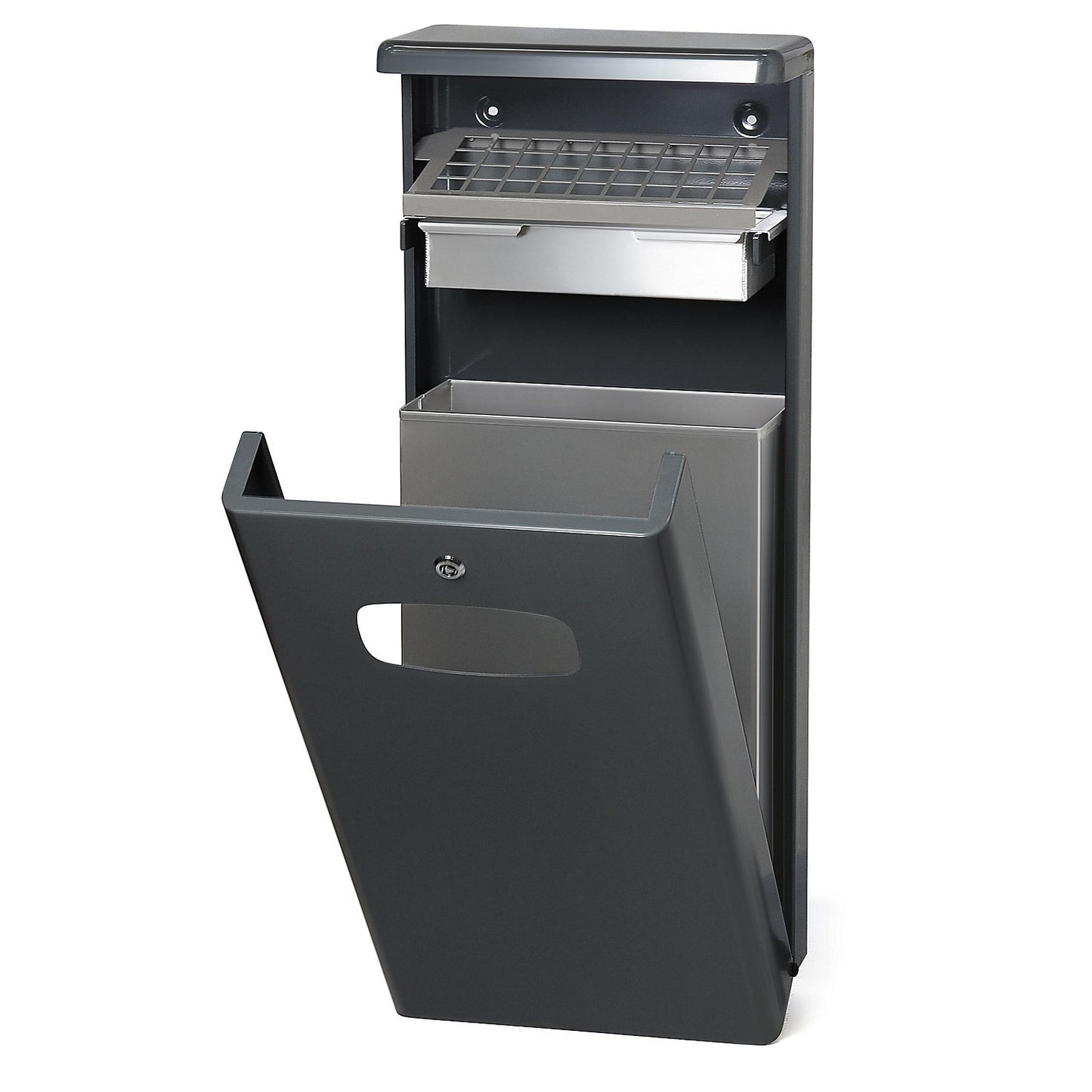 Wall mounted waste collector with ashtray, capacity 32 l, WxHxD 400 x 950 x 190 mm, charcoal.