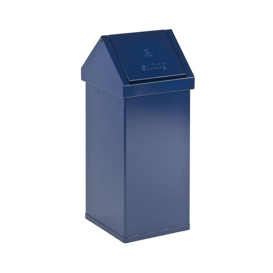 Waste collector, aluminium, with swing lid, capacity 55 l, WxHxD 300 x 770 x 300 mm, blue.