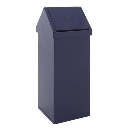 Waste collector, aluminium, with swing lid, capacity 110 l, WxHxD 360 x 1000 x 360 mm, blue.