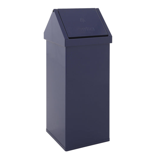 Waste collector, aluminium, with swing lid, capacity 110 l, WxHxD 360 x 1000 x 360 mm, blue.