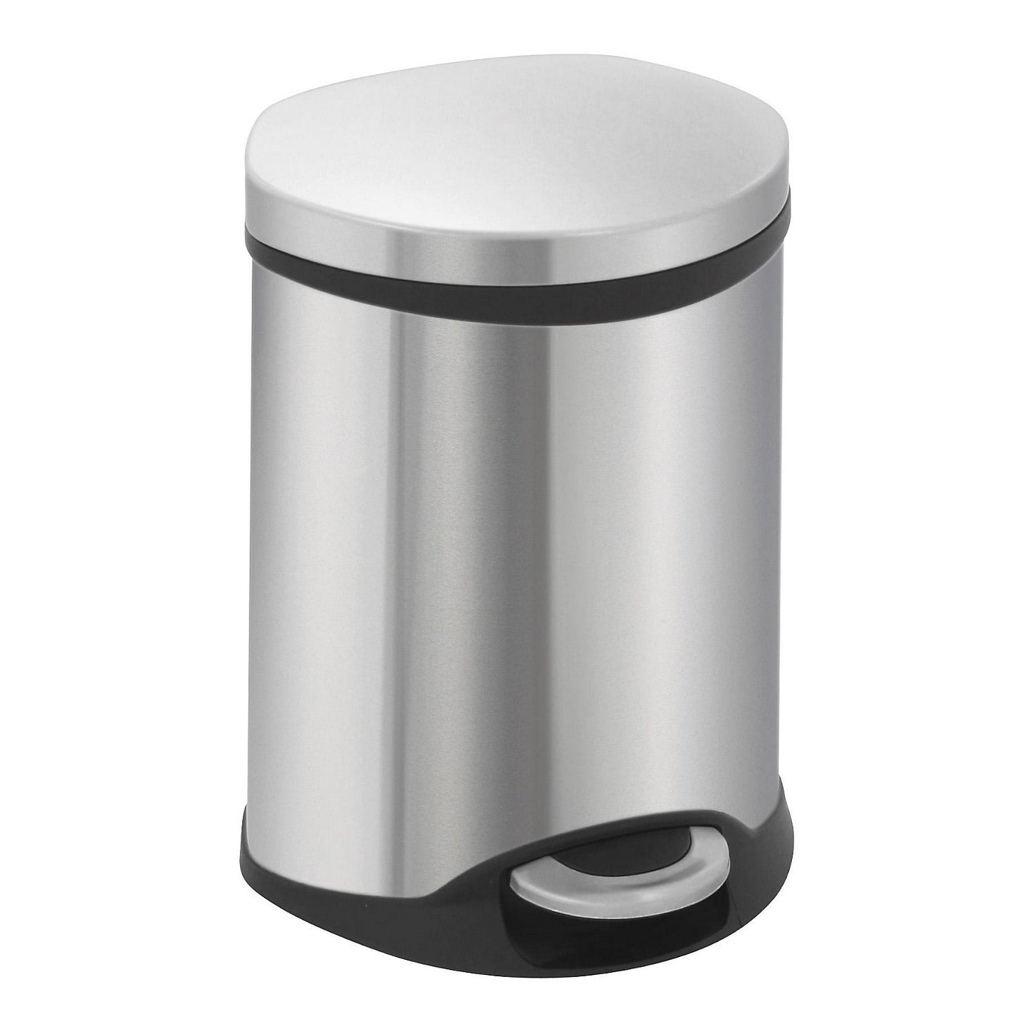 Waste collector with pedal, shell shape, capacity 6 l, HxWxD 314 x 238 x 235 mm, stainless steel body.