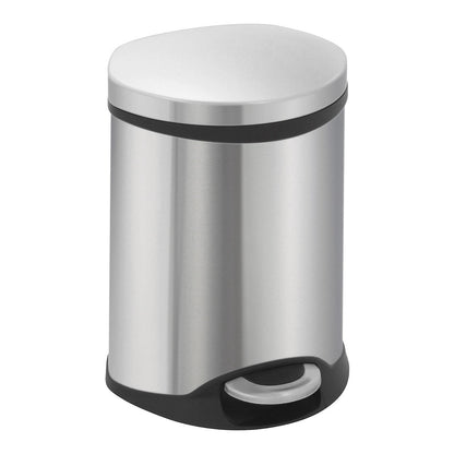 Waste collector with pedal, shell shape, capacity 6 l, HxWxD 314 x 238 x 235 mm, stainless steel body.