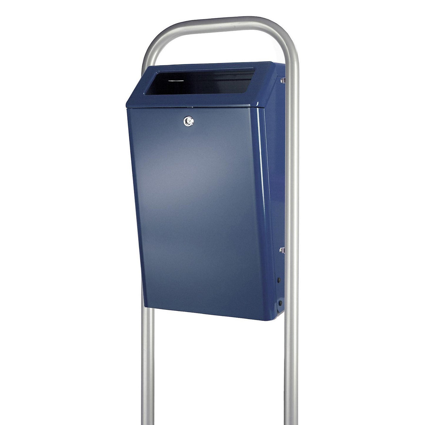 Waste collector with metal inner container, capacity 50 l, WxHxD 305 x 725 x 400 mm, blue.