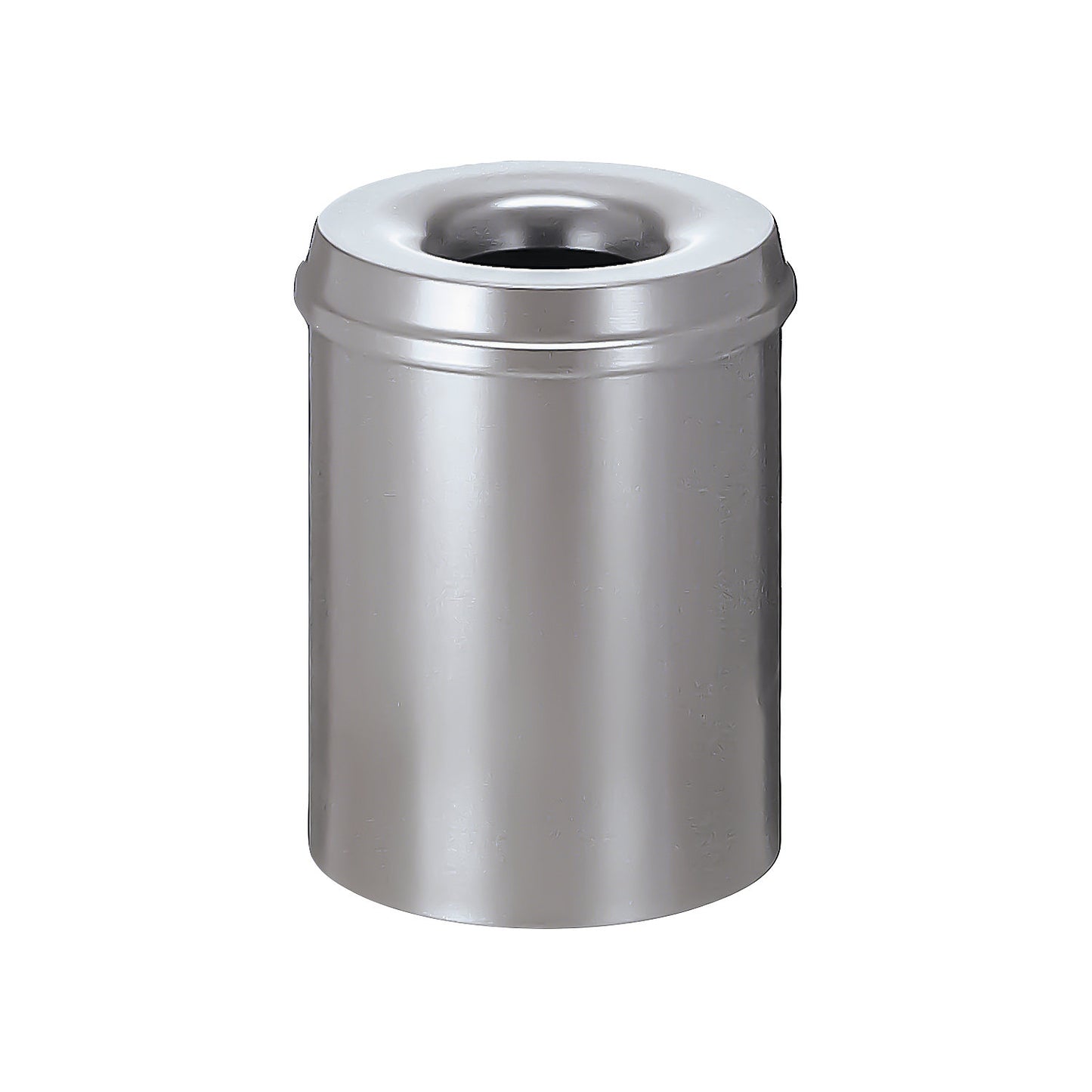 Safety waste paper bin, steel, self-extinguishing, capacity 15 l, HxØ 360 x 255 mm, body silver / extinguishing lid silver.