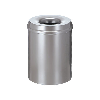 Safety waste paper bin, steel, self-extinguishing, capacity 15 l, HxØ 360 x 255 mm, body silver / extinguishing lid silver.
