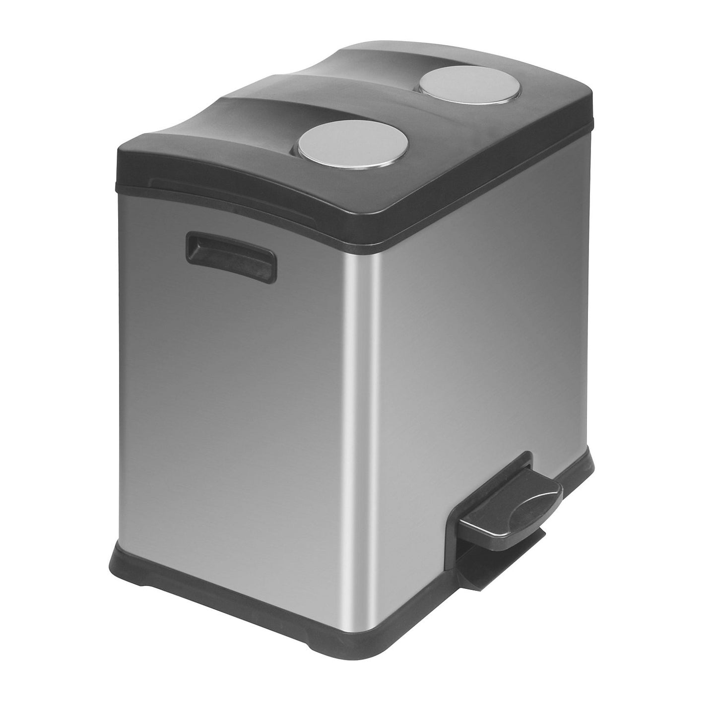 Pedal waste collector, capacity 2 x 12 l, WxHxD 382 x 431 x 405 mm, stainless steel, matt finish.