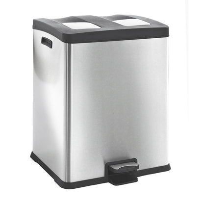 Pedal waste collector, capacity 2 x 30 l, WxHxD 459 x 636 x 495 mm, stainless steel, matt finish.