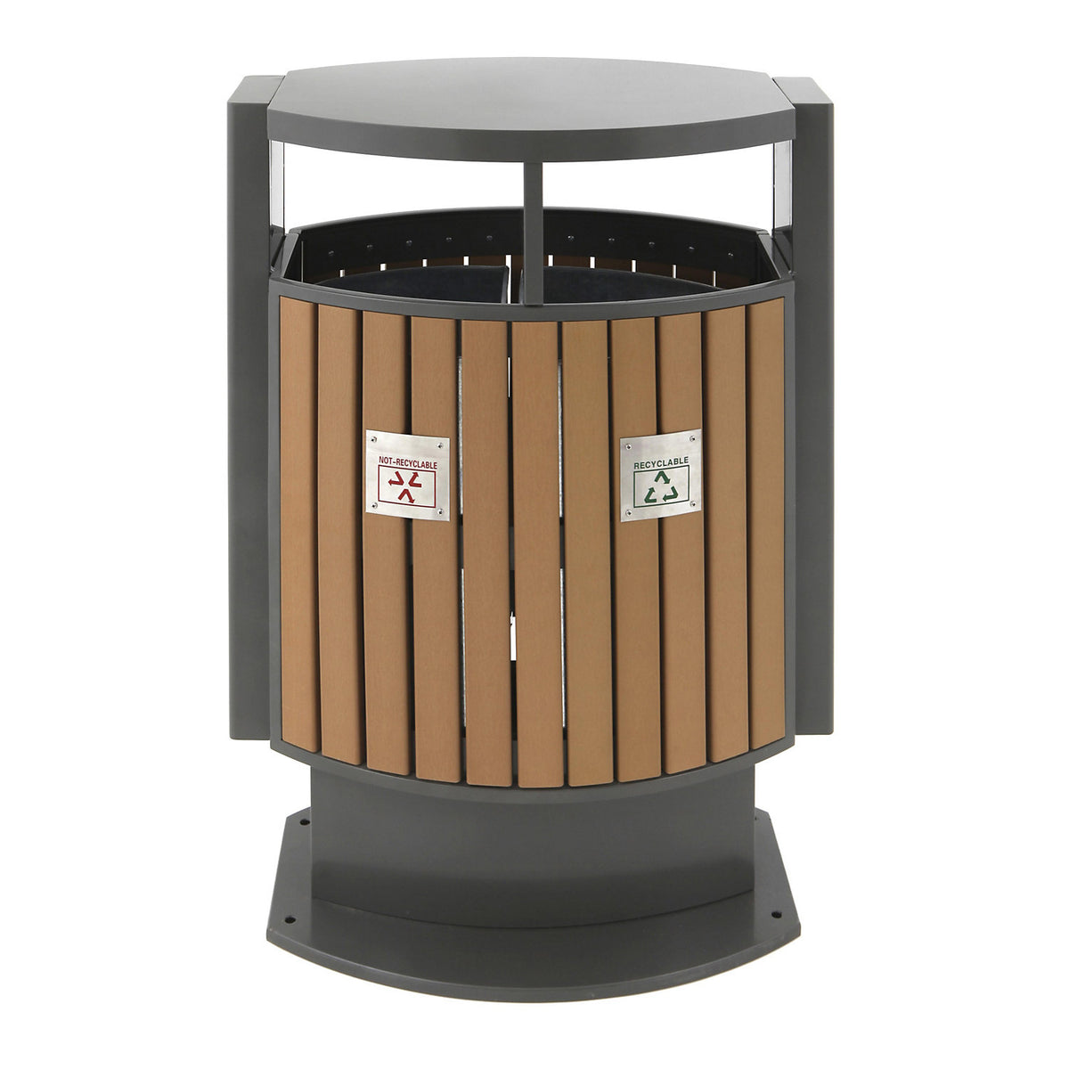 Waste collector for outdoor use, capacity 2 x 39 l, WxHxD 400 x 1000 x 700 mm, wood finish.