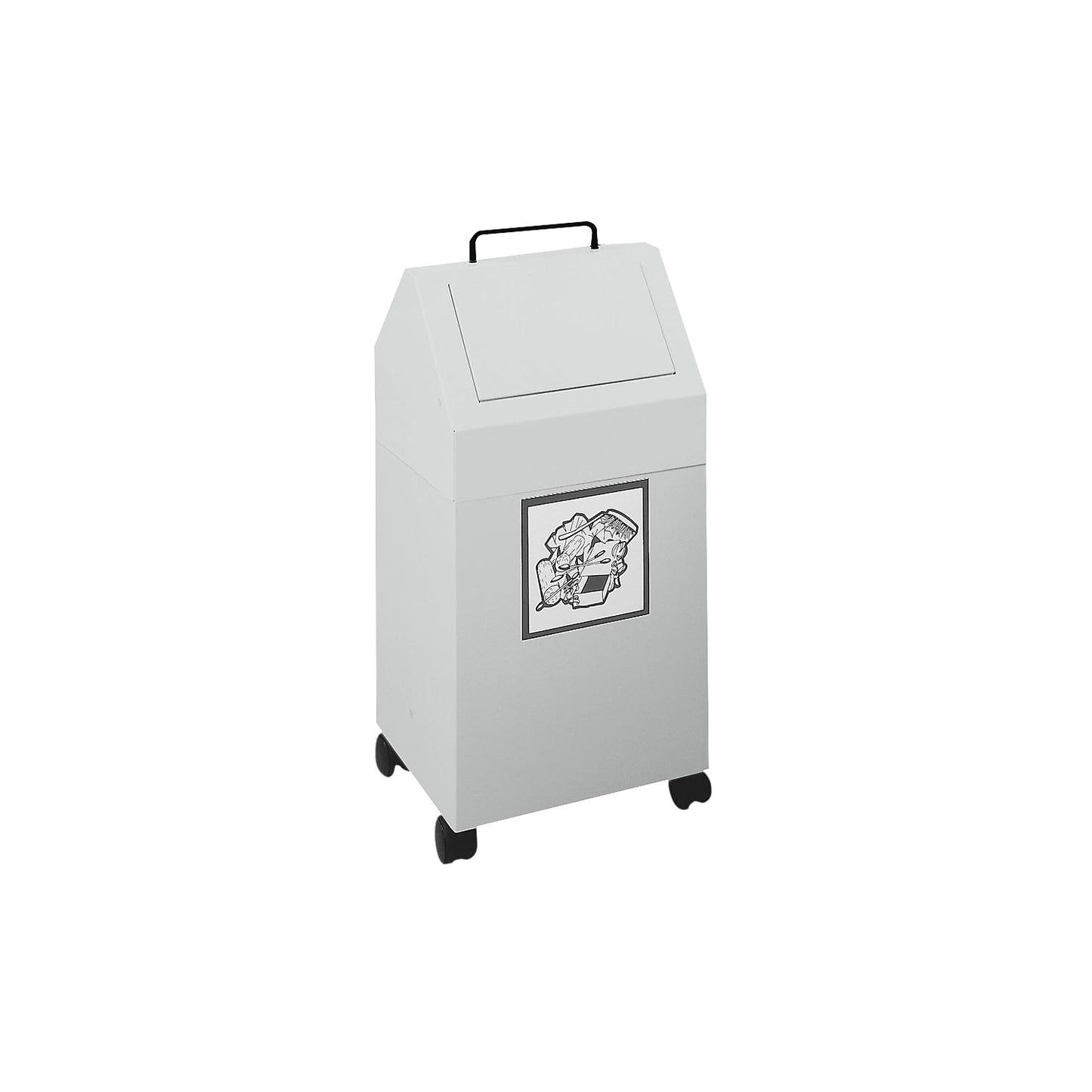 Recyclable waste collector with flap, capacity 45 l, WxHxD 320 x 710 x 310 mm, mobile, grey RAL 7035.
