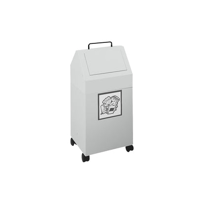 Recyclable waste collector with flap, capacity 45 l, WxHxD 320 x 710 x 310 mm, mobile, grey RAL 7035.