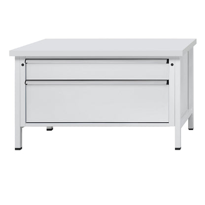 Workbench with XL/XXL drawers, frame construction, width 1500 mm, 2 drawers, universal worktop, front in light grey.