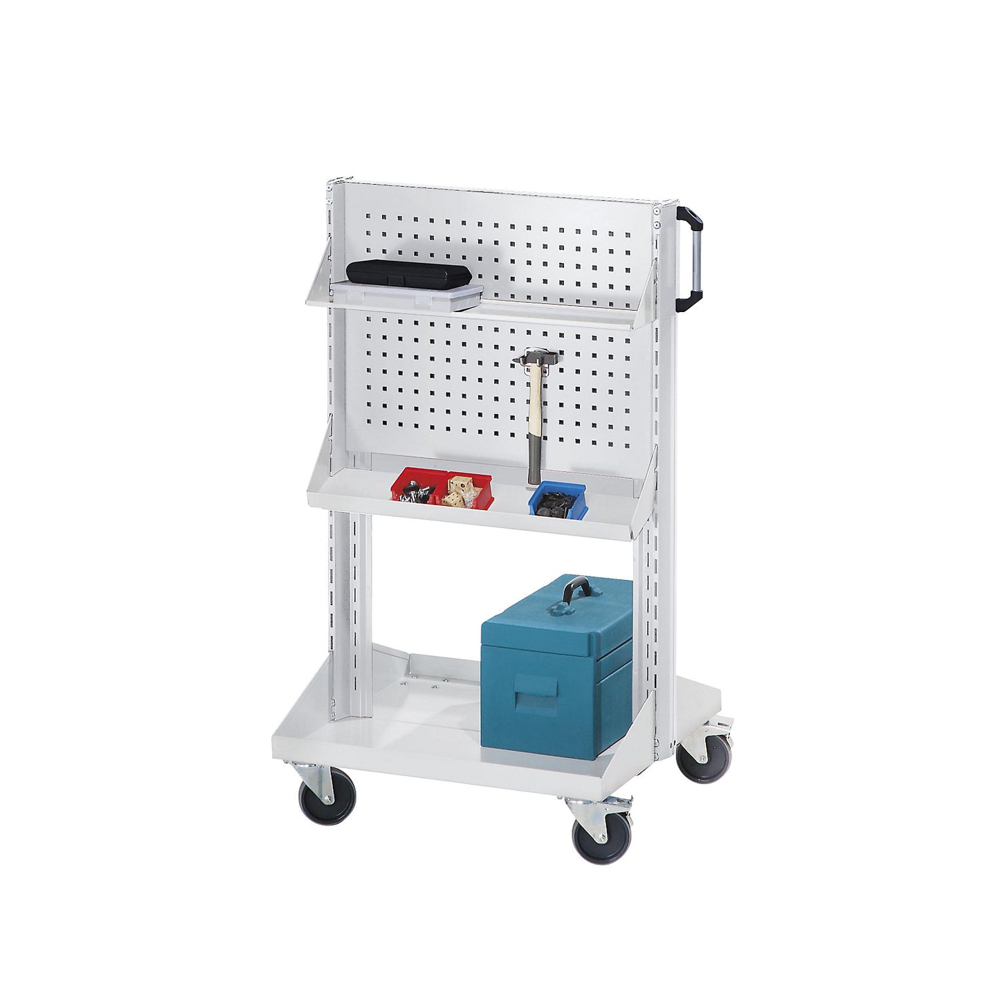 Tool and assembly trolley, overall max. load 200 kg, light grey RAL 7035.