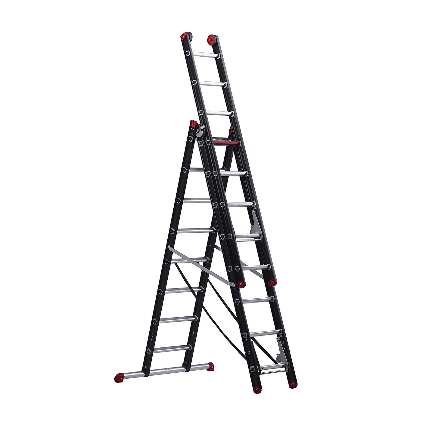 Multi-purpose ladder, aluminium coated, 3-part, black, 3 x 8 rungs.