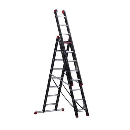 Multi-purpose ladder, aluminium coated, 3-part, black, 3 x 8 rungs.