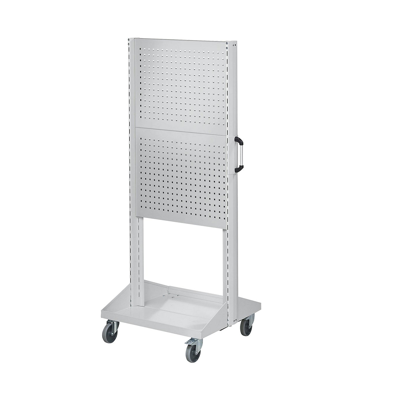 Tool and assembly trolley, trolley with 2 x 2 perforated panels, length 800 mm, grey.