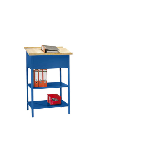 Industrial pedestal desk, open version, gentian blue.