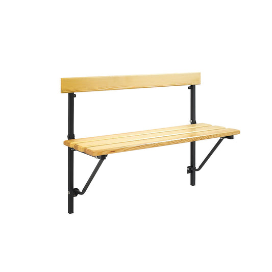 Folding wall-mounted bench, fixed length 1200 mm, with wooden slats.