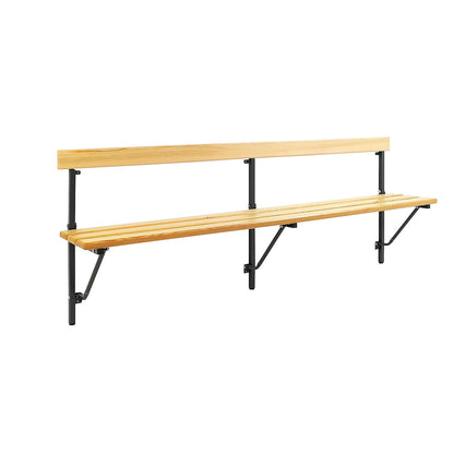 Folding wall-mounted bench, fixed length 2000 mm, with wooden slats.