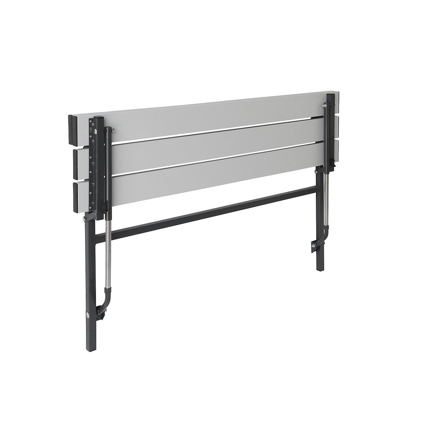 Folding wall-mounted bench, fixed length 1200 mm, with aluminium slats.