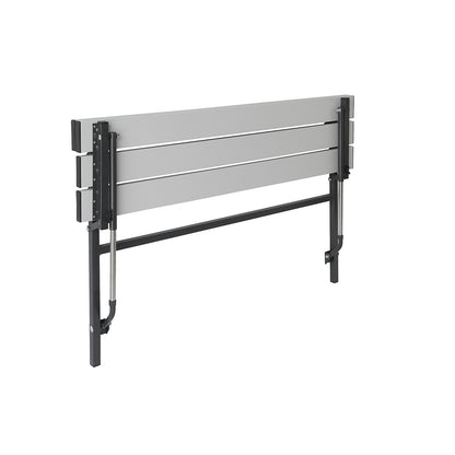 Folding wall-mounted bench, fixed length 1200 mm, with aluminium slats.