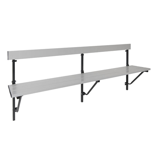 Folding wall-mounted bench, fixed length 2000 mm, with aluminium slats.