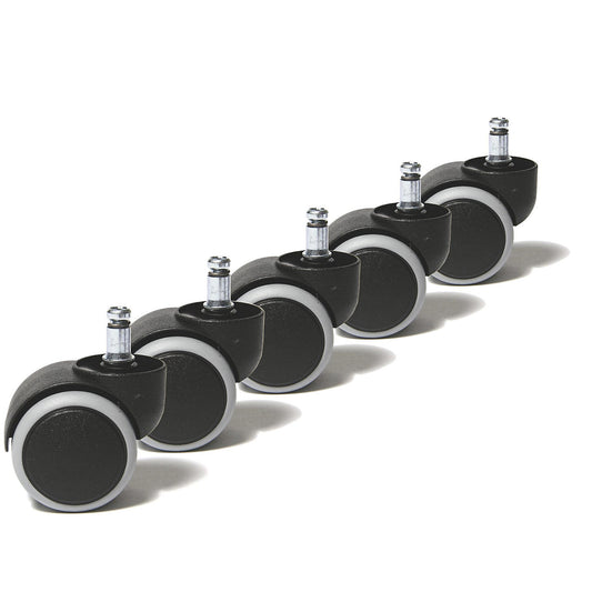 Castor set, pack of 5, for hard floors, black, plastic.