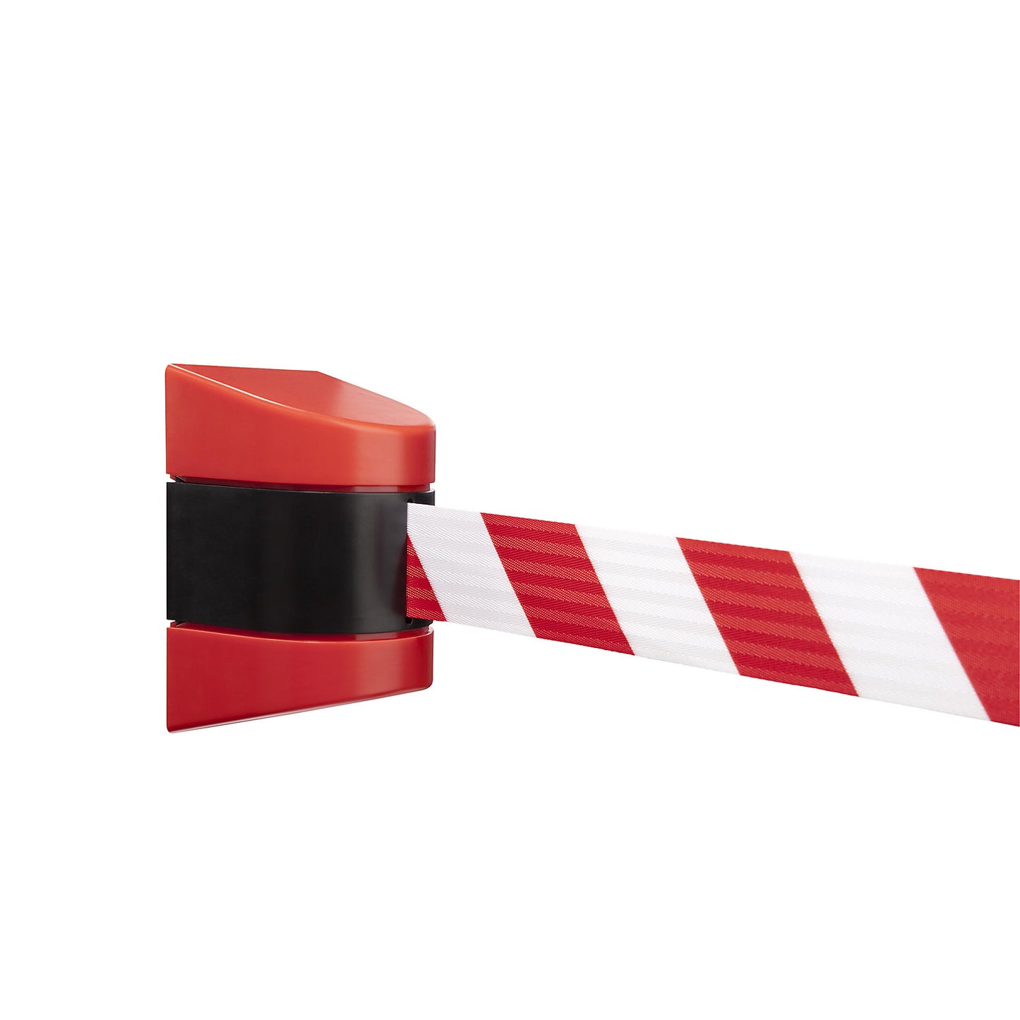Tape barrier in a plastic housing, magnet mounted, red / white, belt length 9000 mm.