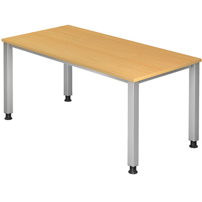 RENATUS - Desk, 4-legged frame, width 1600 mm, aluminium silver / beech finish.