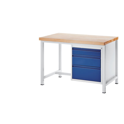 Workbench, frame construction, 3 L size drawers - 120, 180 and 240 mm high, depth 700 mm, width 1250 mm.