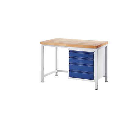 Workbench, frame construction, 4 L size drawers, depth 700 mm, width 1250 mm.