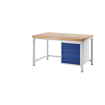 Workbench, frame construction, 4 L size drawers, depth 900 mm, width 1500 mm.