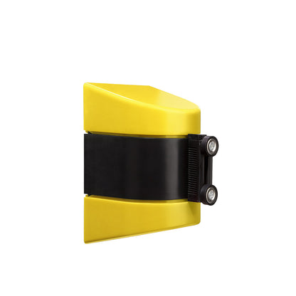 Tape barrier in a plastic housing, magnet mounted, yellow / black, belt length 9000 mm.