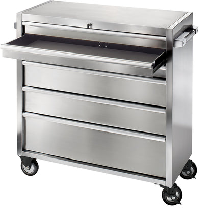 Stainless steel tool trolley, 6 drawers with individual pull-out stops, HxWxD 1110 x 1056 x 470 mm.