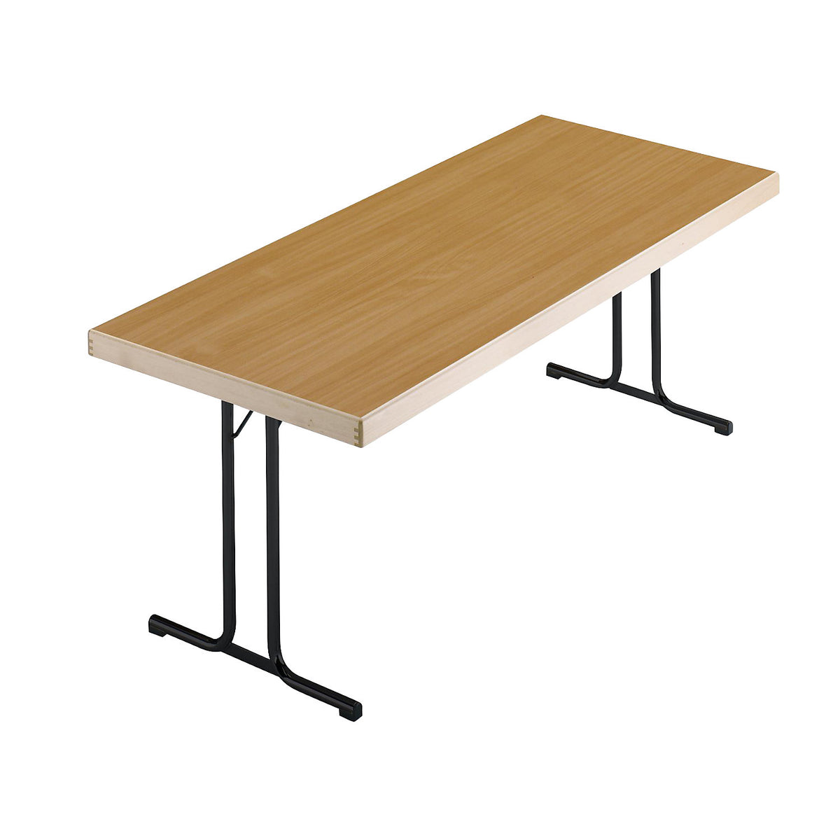 Folding table, double T-foot stand, 1500 x 800 mm, charcoal frame, beech finish tabletop.