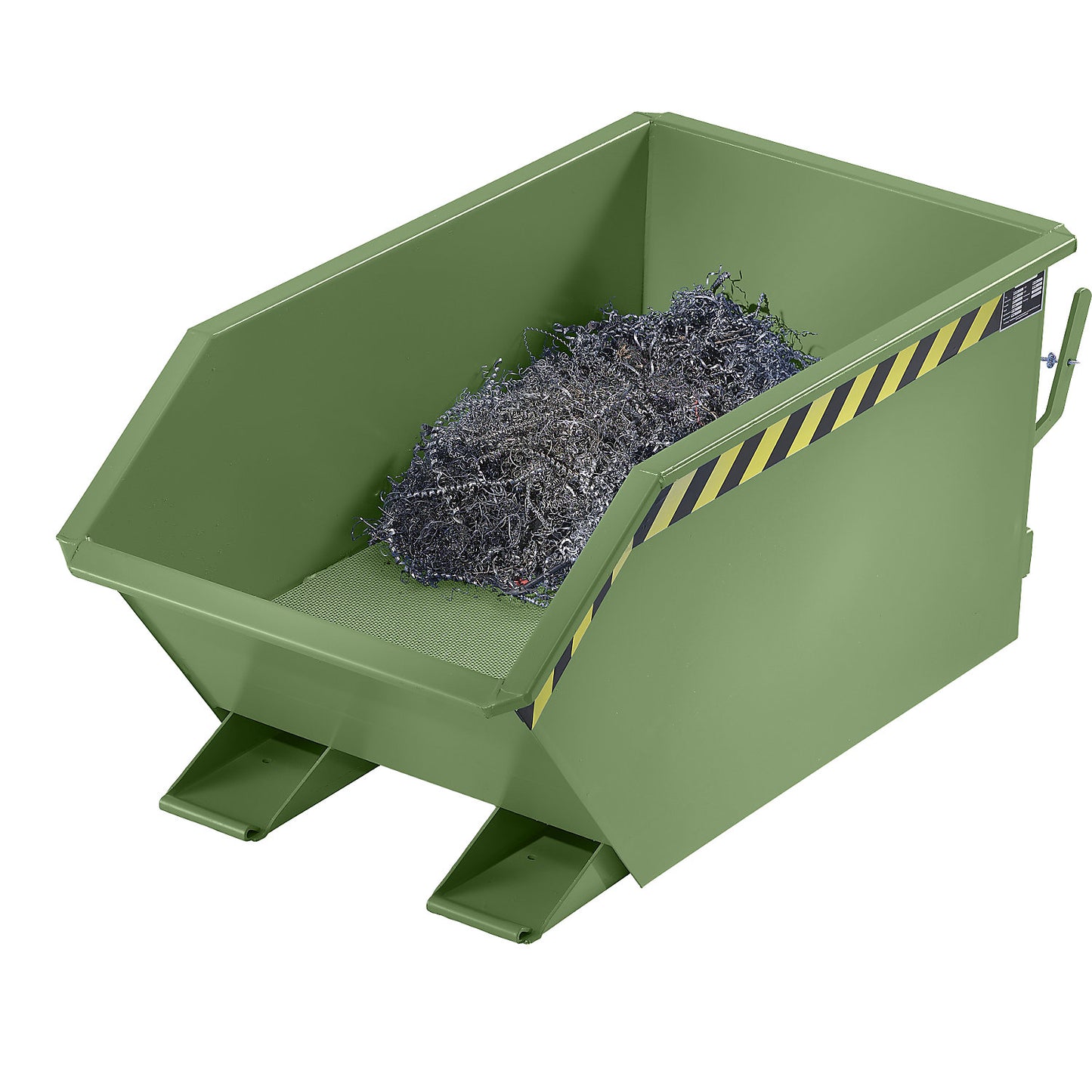 Tilting skip for shavings, low overall height (E), capacity 0.5 m³, reseda green.