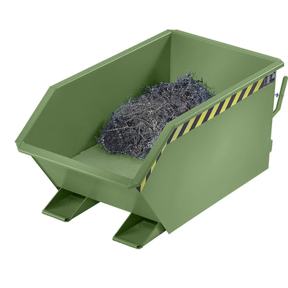 Tilting skip for shavings, low overall height (E), capacity 0.5 m³, reseda green.