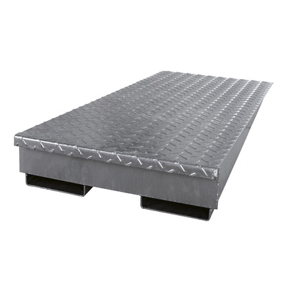 Loading ramp for steel low profile sump tray, zinc plated, depth 1150 mm, max. wheel load 500 kg, width 450 mm.