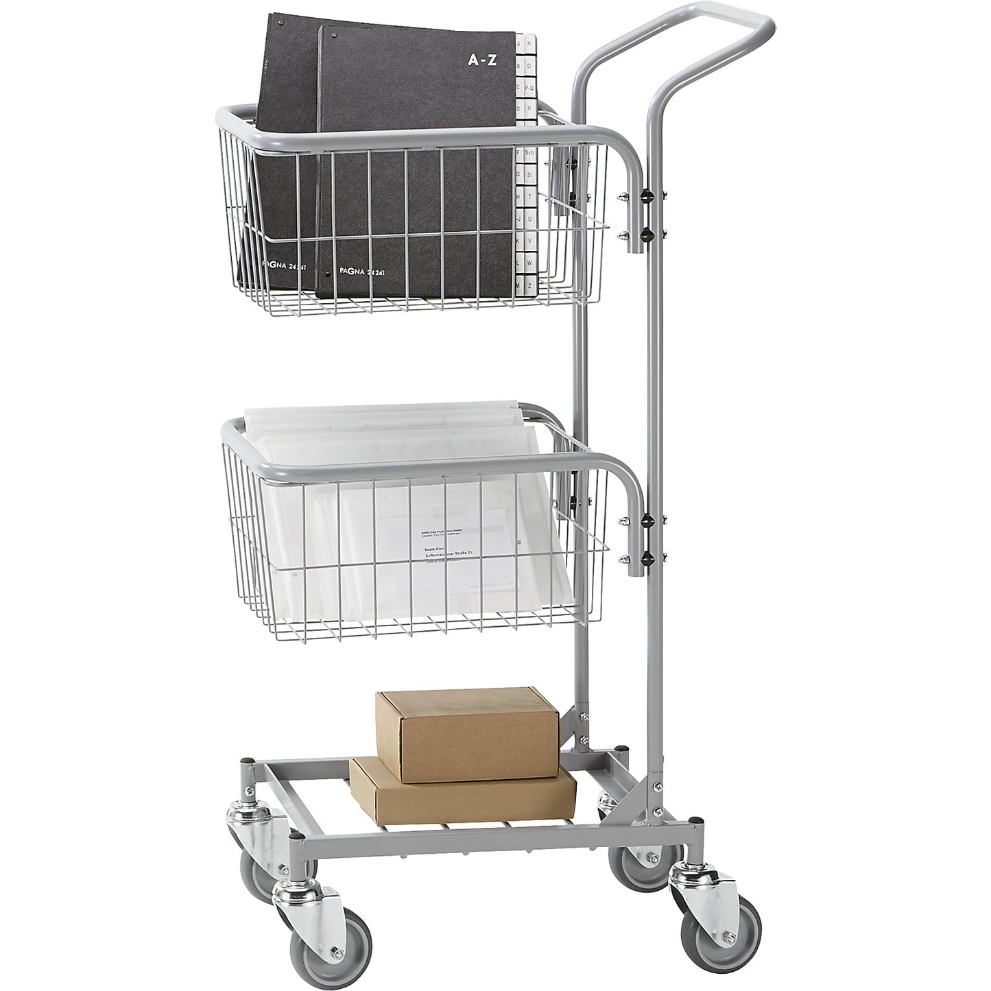KOMPAKT office trolley, frame colour silver grey, 4 swivel castors, wheel Ø 100 mm.