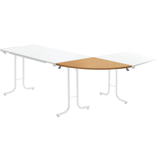 Extension table for folding table, quarter circle top, 700 x 700 mm, aluminium coloured frame, beech finish tabletop.