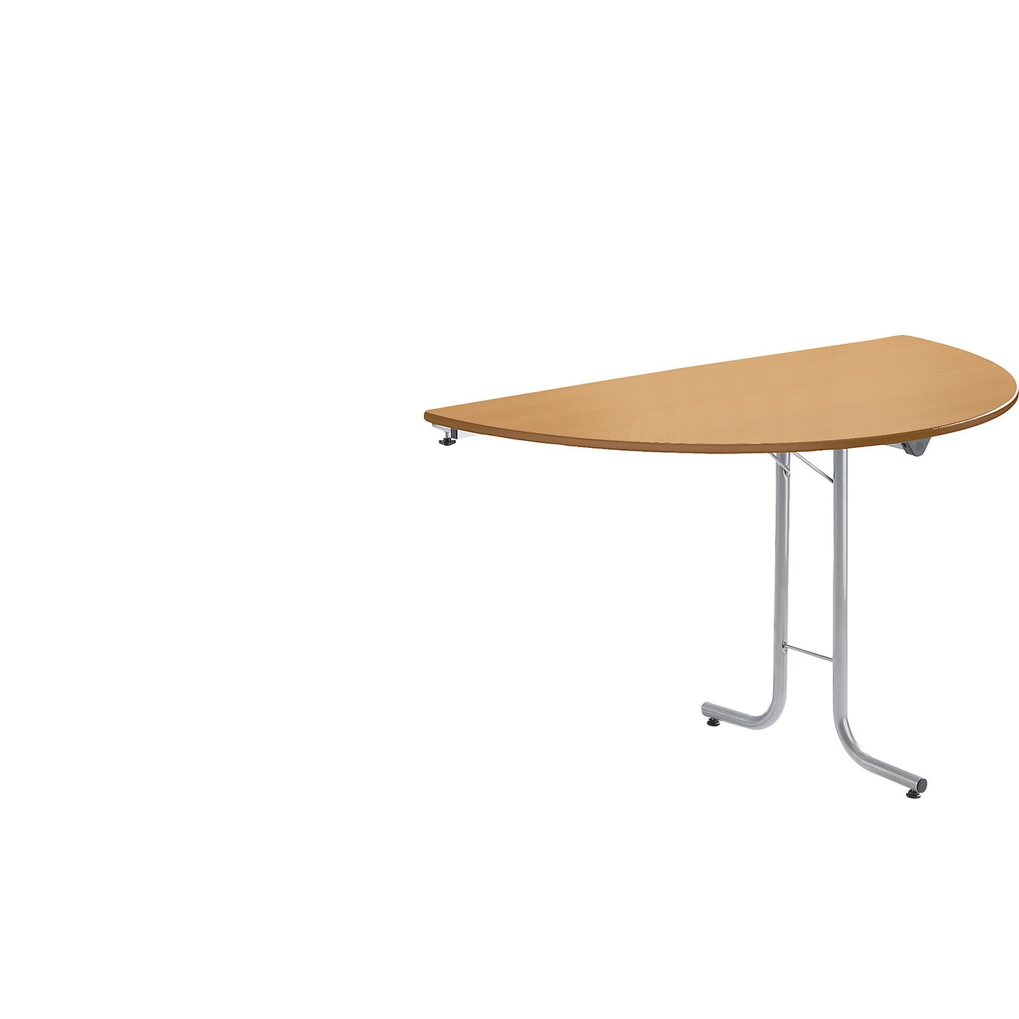 Extension table for folding table, semicircular top, 1400 x 700 mm, aluminium coloured frame, beech finish tabletop.