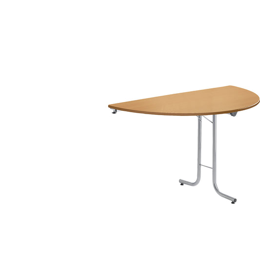 Extension table for folding table, semicircular top, 1400 x 700 mm, aluminium coloured frame, beech finish tabletop.