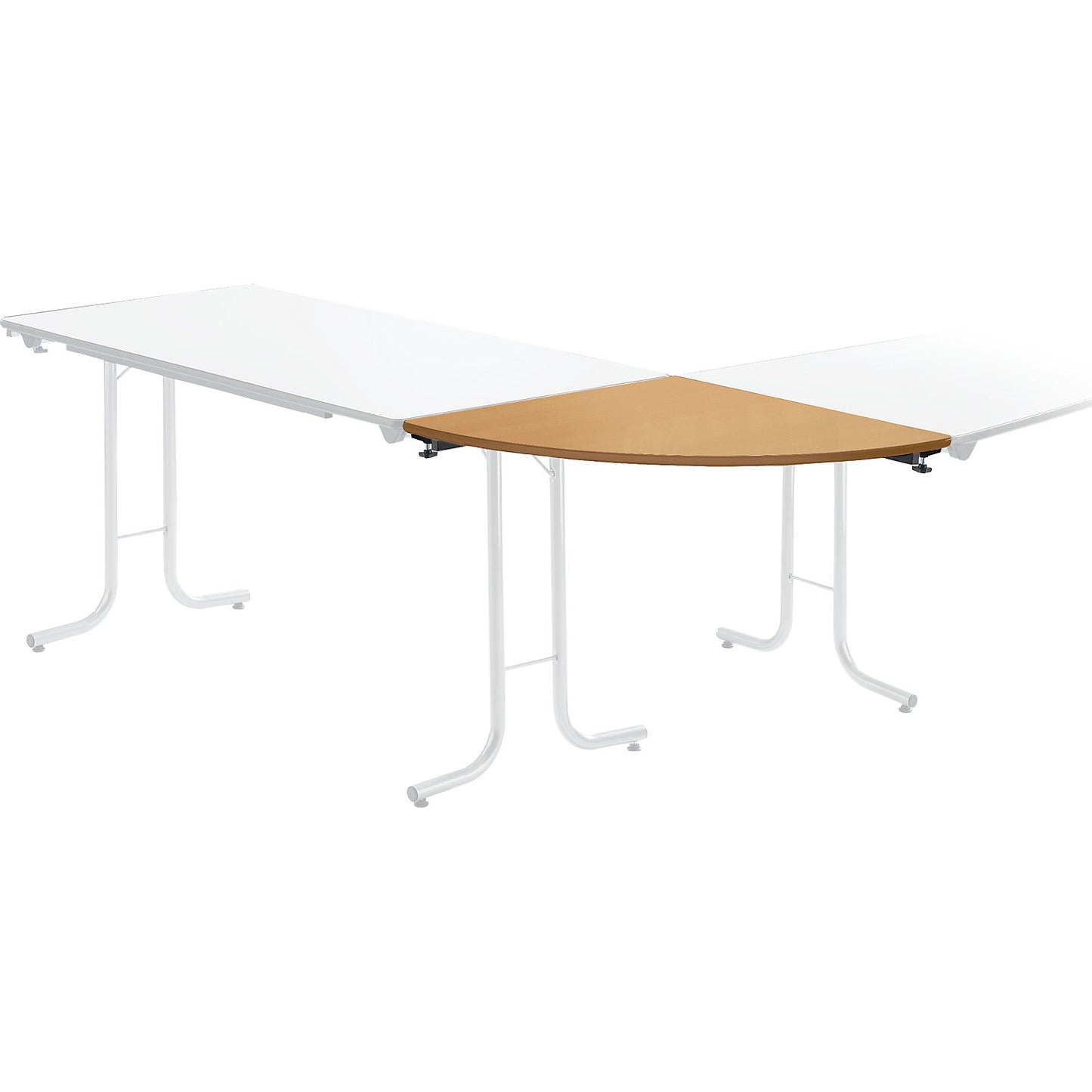 Extension table for folding table, quarter circle top, 700 x 700 mm, black frame, beech finish tabletop.