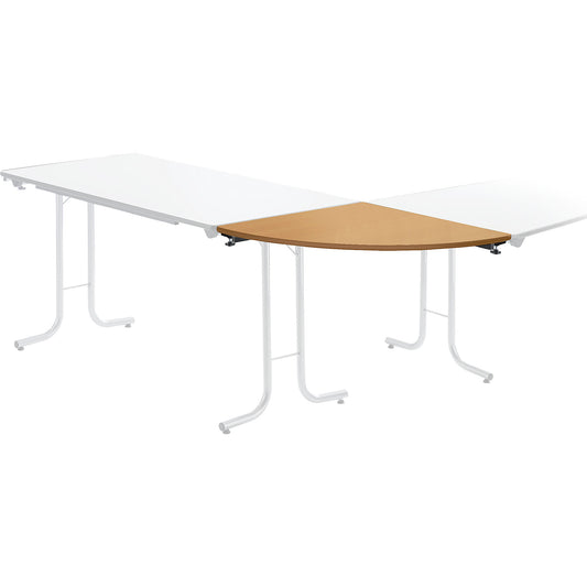 Extension table for folding table, quarter circle top, 700 x 700 mm, black frame, beech finish tabletop.