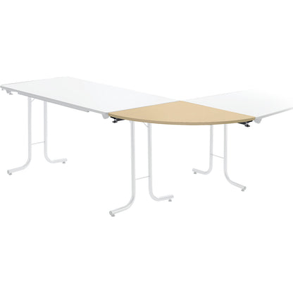 Extension table for folding table, quarter circle top, 700 x 700 mm, black frame, maple finish tabletop.