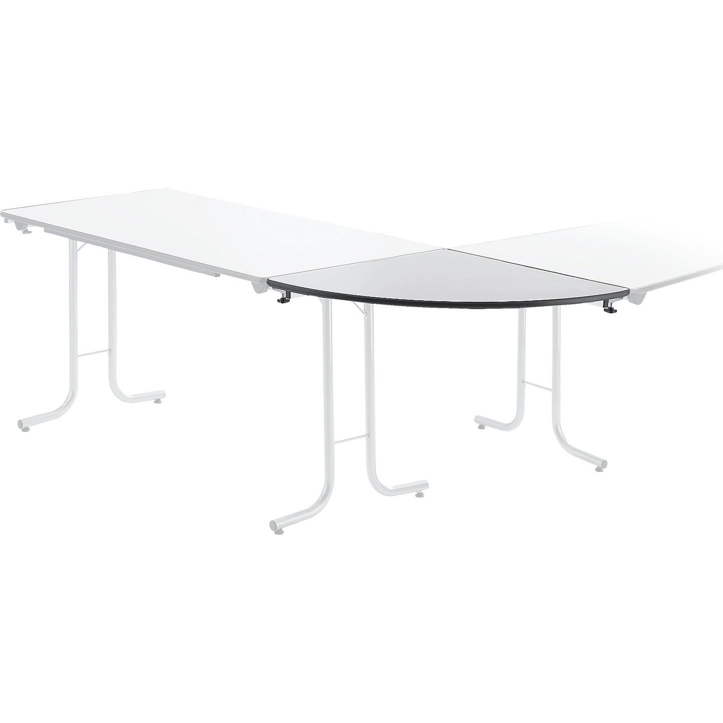 Extension table for folding table, quarter circle top, 700 x 700 mm, aluminium coloured frame, light grey tabletop.