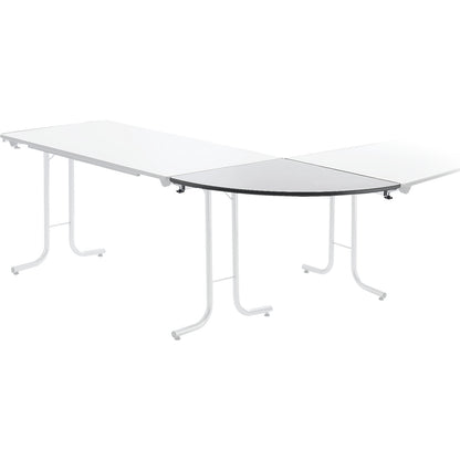Extension table for folding table, quarter circle top, 700 x 700 mm, aluminium coloured frame, light grey tabletop.