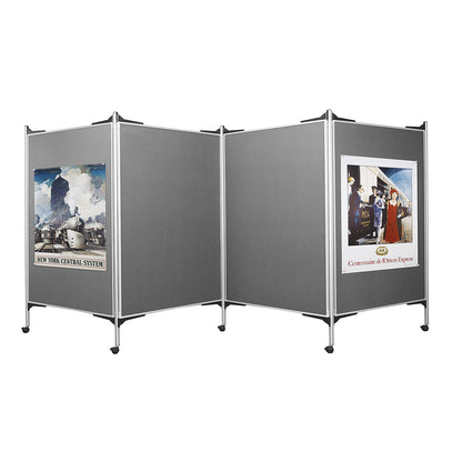 Presentation board set, mobile, 4 pinboards, 5 columns, width 4 x 1200 mm.