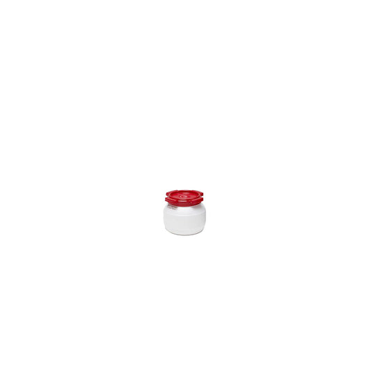Wide neck drum with screw on lid, white / red, capacity 3 l, height 173 mm.